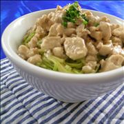 Green Pasta with Chicken in Creamy Sauce