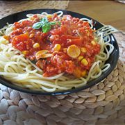 Spaghetti with Sauce at the Table